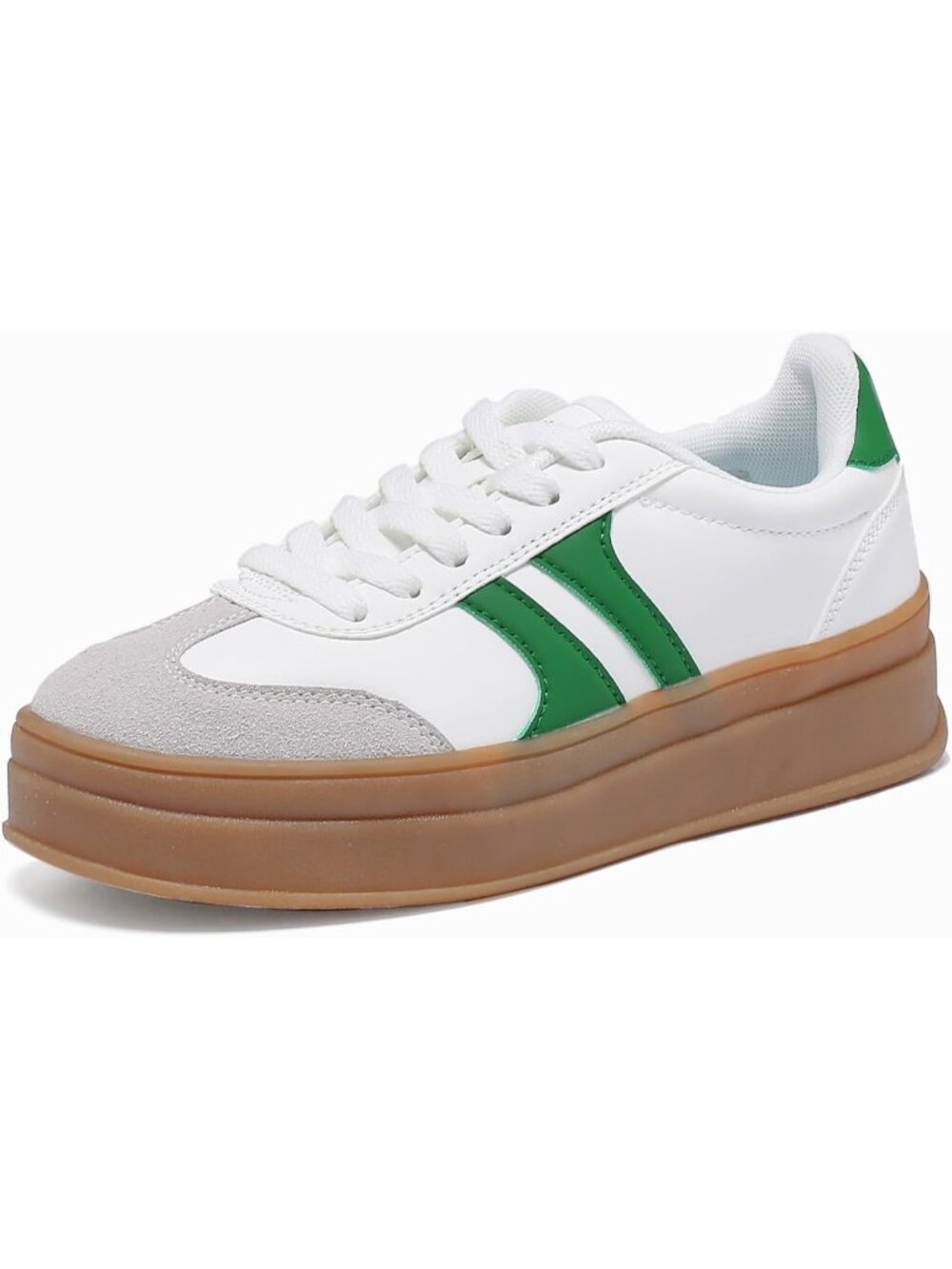 🆕Women's White Green Gum Sole Fashion Sneakers Thick Platform Sole Rubber Shoes